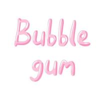 Chewing gum vector text illustration. Funny pink lettering bubble gum on white, pink letters, funny lettering