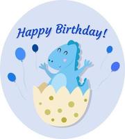 tarjeta de felicitación de vector de cumpleaños con un dinosaurio