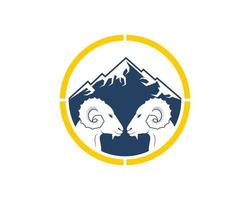 Circle shape with mountain and twin goat inside vector