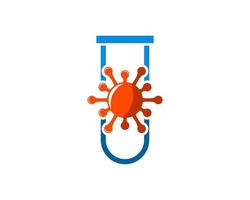 Simple bottle laboratory with virus symbol inside vector