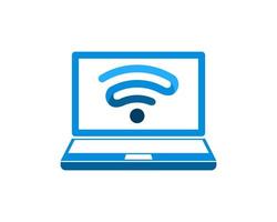 Modern laptop computer with wifi symbol inside vector