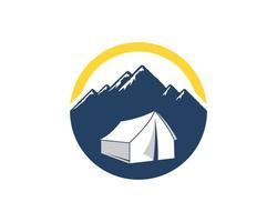 Circle shape with mountain and tent inside vector