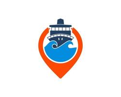 Pin location with sea wave and ship vector