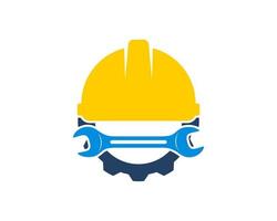 Safety helmet with gear and wrench vector
