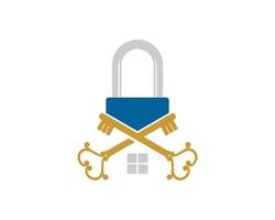 Simple padlock with key house inside vector