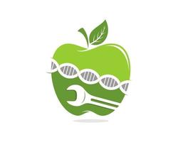 Green apple with DNA helix and wrench repair inside vector