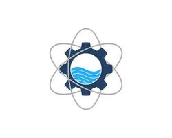 Atom symbol with gear and water inside vector