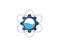 Atom symbol with gear and water inside vector