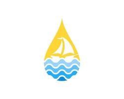 Water drop with abstract beach wave and sail boat inside vector