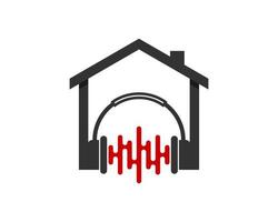 Simple house with headphone and music bar inside vector