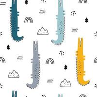 Baby seamless pattern Cartoon background with crocodile and sky Hand drawn design in kid style, use for print, wallpaper, fabric, textile. Vector illustration