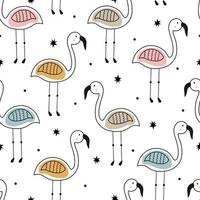 Seamless pattern flamingo on a white background Hand drawn design in children style vector