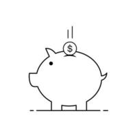 icono de alcancía e icono de moneda de dólar que se vierte en la alcancía, moderno diseño simple, ideas para ahorrar dinero para sitios web, ilustración vectorial aislado sobre fondo blanco. eps 10 vector