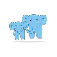 Vector illustration of two cute elephants on a rope The small and large are blue in color