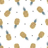 Tropical fruit pineapple seamless pattern on white background Hand drawn design in cartoon style vector