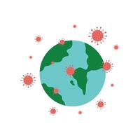 símbolo del icono de la tierra con coronavirus covid-19 sobre un fondo blanco el concepto del diseño del símbolo, el virus, un virus contagioso grave que se propaga por todo el mundo. ilustración vectorial vector