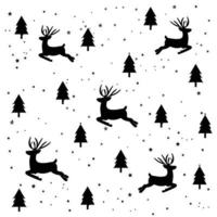 Christmas pattern reindeer and snowflakes and Christmas tree winter holiday wallpaper for design black and white illustration vector