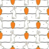 Seamless baby pattern Rabbit and carrot on notebook pattern background Hand drawn design in cartoon style. For baby clothes, wallpaper, decoration vector