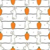 Seamless baby pattern Rabbit and carrot on notebook pattern background Hand drawn design in cartoon style. For baby clothes, wallpaper, decoration vector