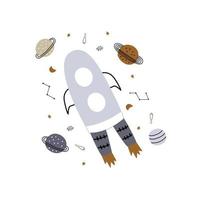 rocket and stars on white background flat icon vector illustration space shuttle space travel. for banners, website design