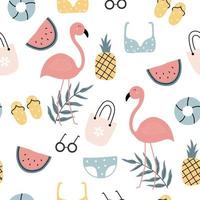 Seamless pattern flamingo on a white background Hand drawn design in children style vector