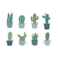 Various Cactus Pattern Icons Set in Beautiful Pots Vector illustration isolated on white background. Element design