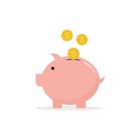 Pink Piggybank icon and dollar coin icons that are being poured into the piggy bank Simple and modern design, used for website illustration, vector illustration, isolated on a white background.