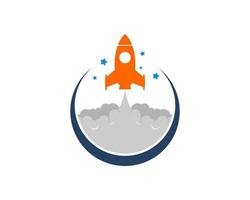 Blue circle swoosh with rocket launch inside vector