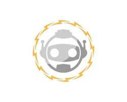 Circular electrical lightning with robotic face inside vector