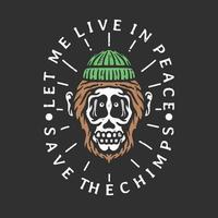skull-faced chimpanzee illustration with slogan vector