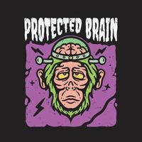 Ilustración de chimpancé con cerebro protegido en frasco de vidrio vector