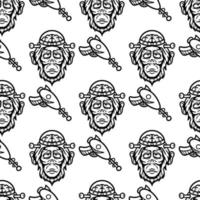seamless pattern of chimpanzee with brain protected and alien gun vector