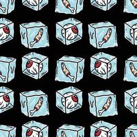 seamless pattern of eyes and finger trapped in ice cubes on black background vector