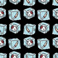 seamless pattern of eyes and finger trapped in ice cubes on black background vector