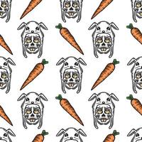 seamless pattern of a skull wearing bunny hat and carrot vector