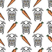 seamless pattern of a skull wearing bunny hat and carrot vector