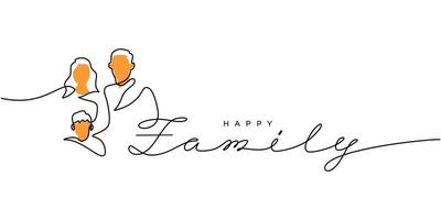 Continuous one single line of happy family poster vector