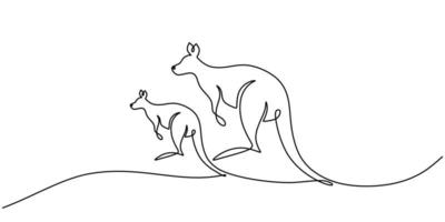 Continuous one single line of two kangaroos standing for australia day vector