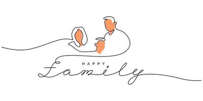 Continuous one single line of mother, father and son with happy family vector