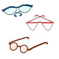 Glasses set. Accessory. Different Reading glasses. Vector cartoon illustration isolated on the white background.