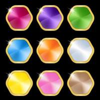 Hexagon of Set color metal with golden frame icon on black background. Vector illustration.