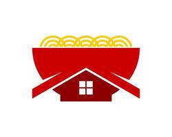 Bowl noodle with simple house vector