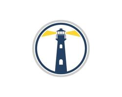 Circle shape with lighthouse and yellow lights vector