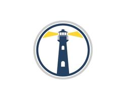 Circle shape with lighthouse and yellow lights vector