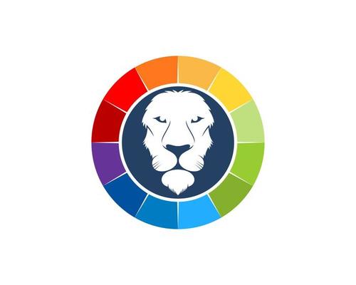 Circular rainbow colors with lion head inside