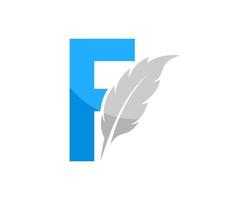 F letter initial with feather writer vector