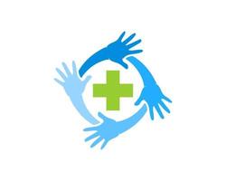 Circular hand care with healthy cross symbol inside vector