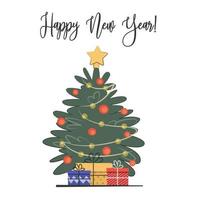 new year card christmas tree presents postcard happy new year card vector