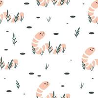 Seamless pattern with cute worm vector