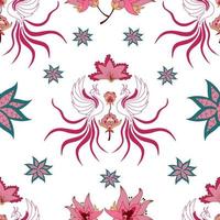 Seamless pattern with phoenix and florals vector